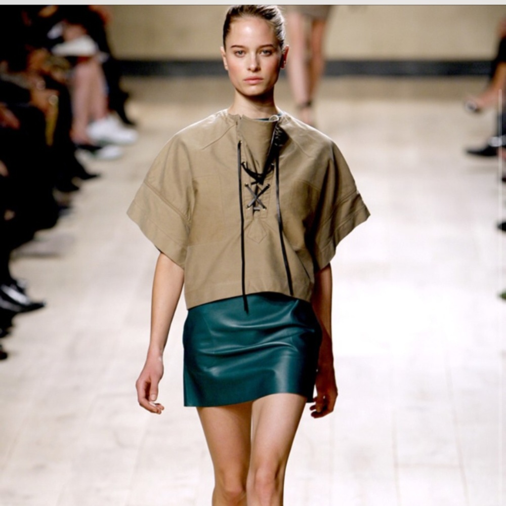 CELINE khaki top with leather lace up detail
